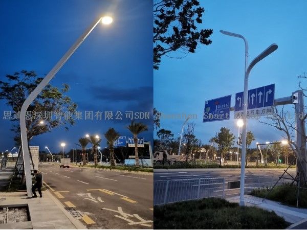 深圳寶安新會展中心附近出新造型智慧路燈了